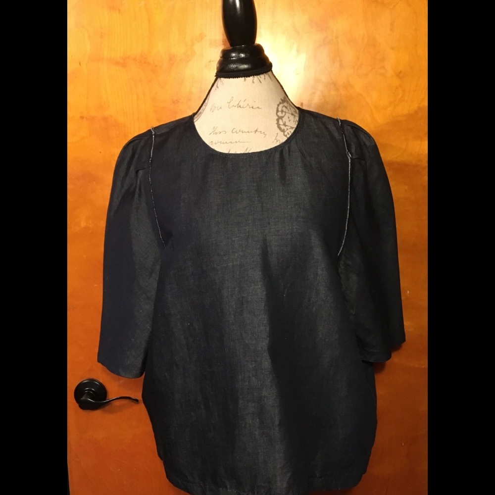 Gap Pleat Sleeve Indigo Linen Blouse🖤